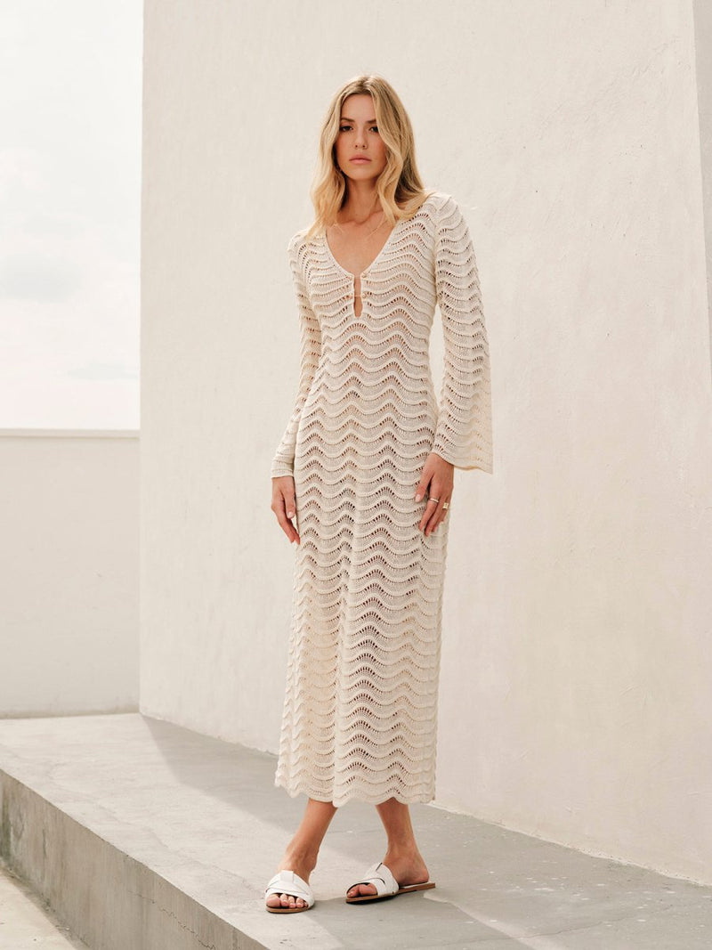 Elegant Summer Maxi Dress in Crochet Look