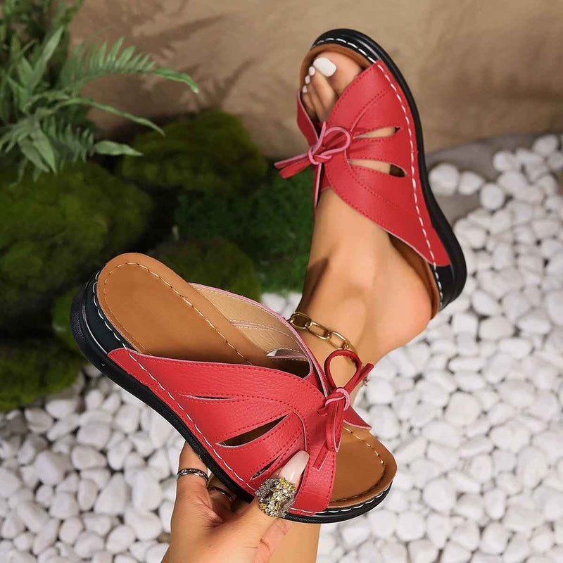 Elena – Open Slip-On Sandals with Bow Detail