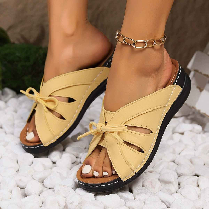 Elena – Open Slip-On Sandals with Bow Detail
