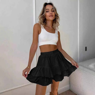 Elena – Verspielter Mini - Volantrock mit Gummibund und Stufen - Design - Cecile LavelleSchwarz