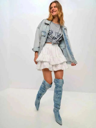 Elena – Verspielter Mini - Volantrock mit Gummibund und Stufen - Design - Cecile LavelleWeiß