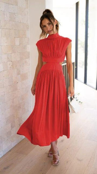 Elina – Midikleid mit Cut - Outs, Stehkragen und eleganter Taillierung - Cecile LavelleRot