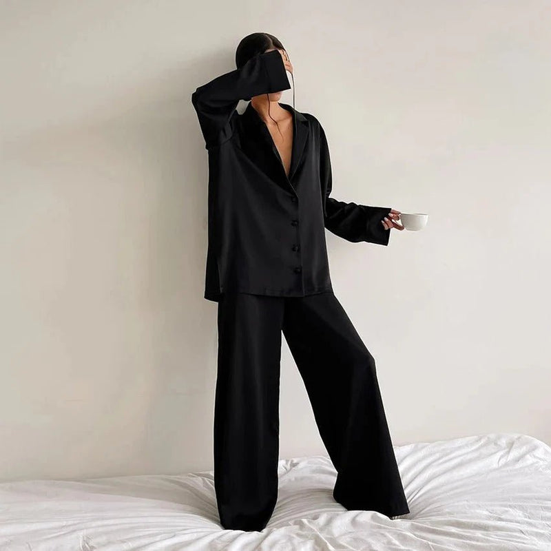 Elisa – Zweiteiliges Loungewear-Set mit Hemdbluse und weiter Hose
