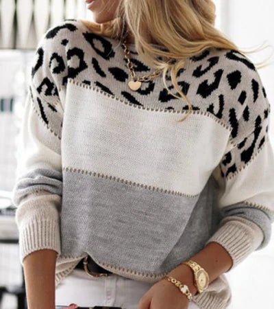 Leona – Damen Pullover mit Leopardenmuster & Colorblock
