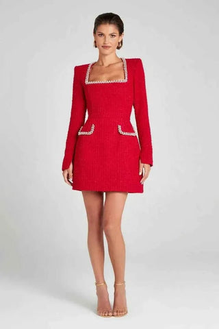 elodie – langarm minikleid aus tweed mit perlendetails - Cecile LavelleRot