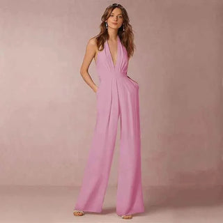 Élodie – Rückenfreier Halterneck Jumpsuit mit Faltenwurf & weitem Bein - Cecile LavelleRosa