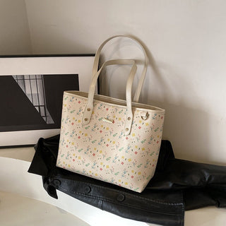 Emma – Florale Canvas Tote Bag mit Retro - Print & Kontrast - Trägern - Cecile LavelleBeige