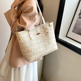 Emma – Florale Canvas Tote Bag mit Retro - Print & Kontrast - Trägern - Cecile LavelleBeige