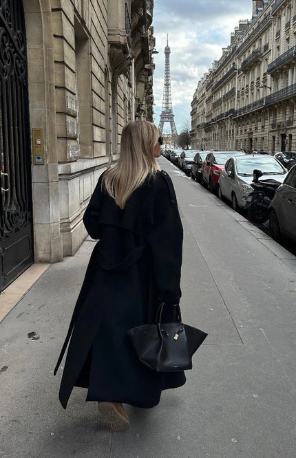Colette – Langer Damen Trenchcoat in Schwarz mit Gürtel & Oversize-Look