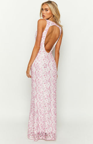 Figurbetontes Florales Maxi Kleid Mit V - Ausschnitt - Cecile LavelleRosa