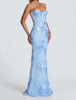 Figurbetontes Maxi Kleid mit Spitze - Cecile LavelleHellblau