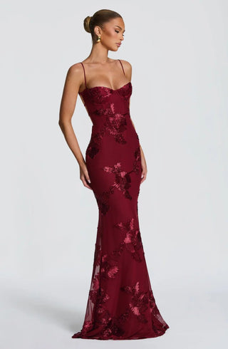 Figurbetontes Maxi Kleid mit Spitze - Cecile LavelleBordeaux