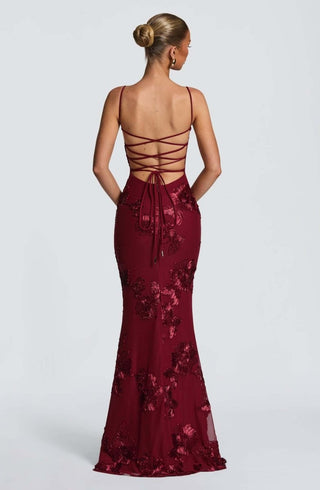 Figurbetontes Maxi Kleid mit Spitze - Cecile LavelleBordeaux