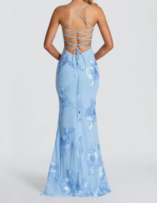 Figurbetontes Maxi Kleid mit Spitze - Cecile LavelleHellblau