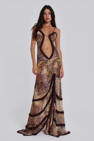 Figurbetontes Maxikleid Mit Cut - Out Und Beinschlitz - Cecile LavelleBraun