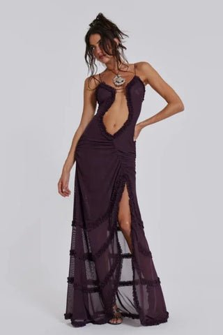Figurbetontes Maxikleid Mit Cut - Out Und Beinschlitz - Cecile LavelleSchwarz