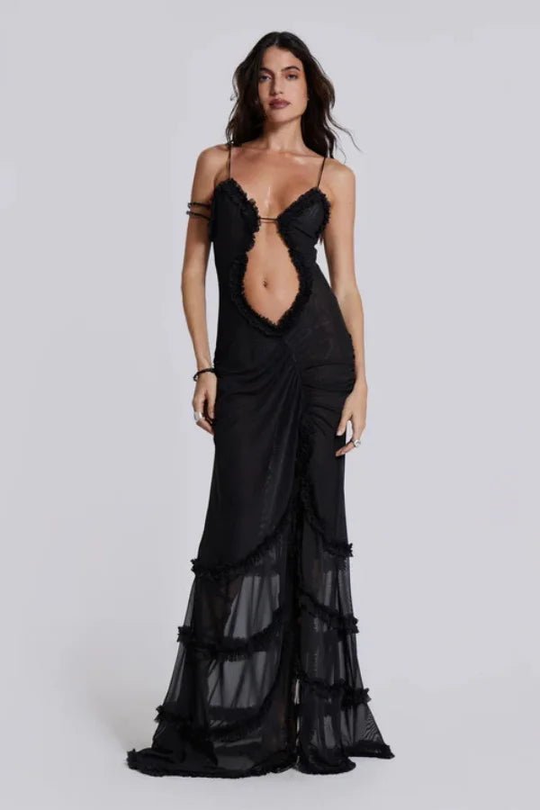 Figure-hugging maxi dress with cut-out and leg slit