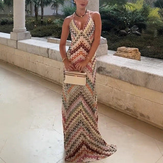 Figurbetontes Maxikleid mit grafischem Muster - Cecile LavellePetrol