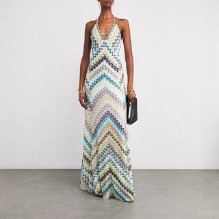 Figurbetontes Maxikleid mit grafischem Muster - Cecile LavellePetrol