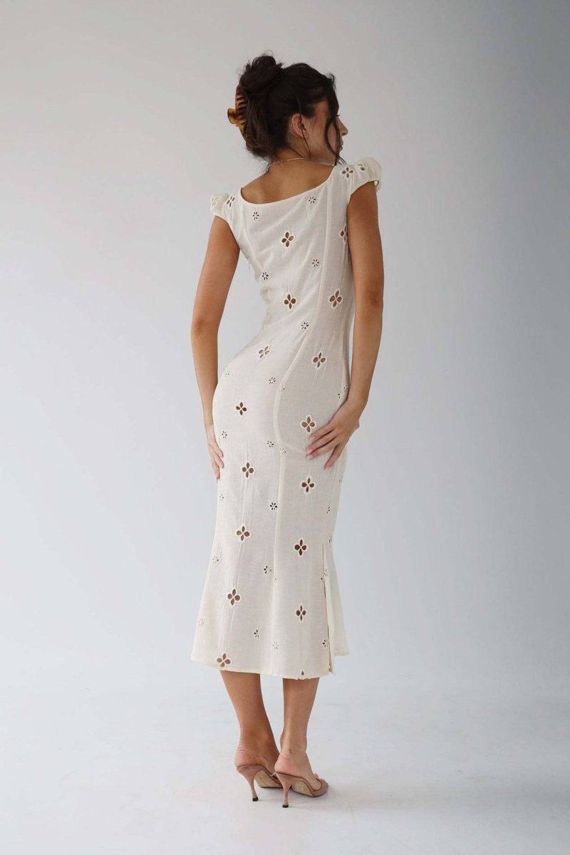 Fitted Midi Dress with Cut-Out Neckline