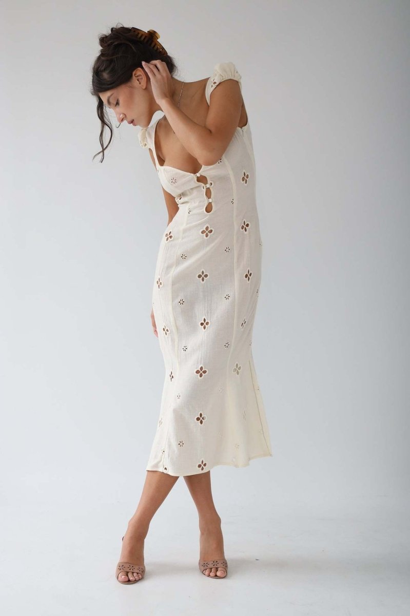 Fitted Midi Dress with Cut-Out Neckline