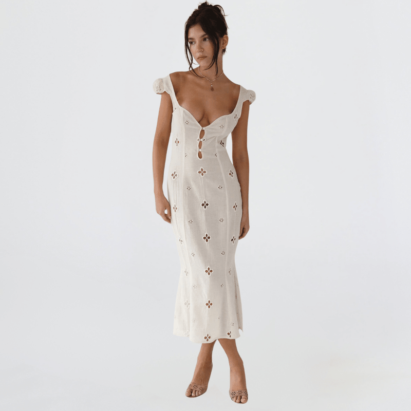 Fitted Midi Dress with Cut-Out Neckline