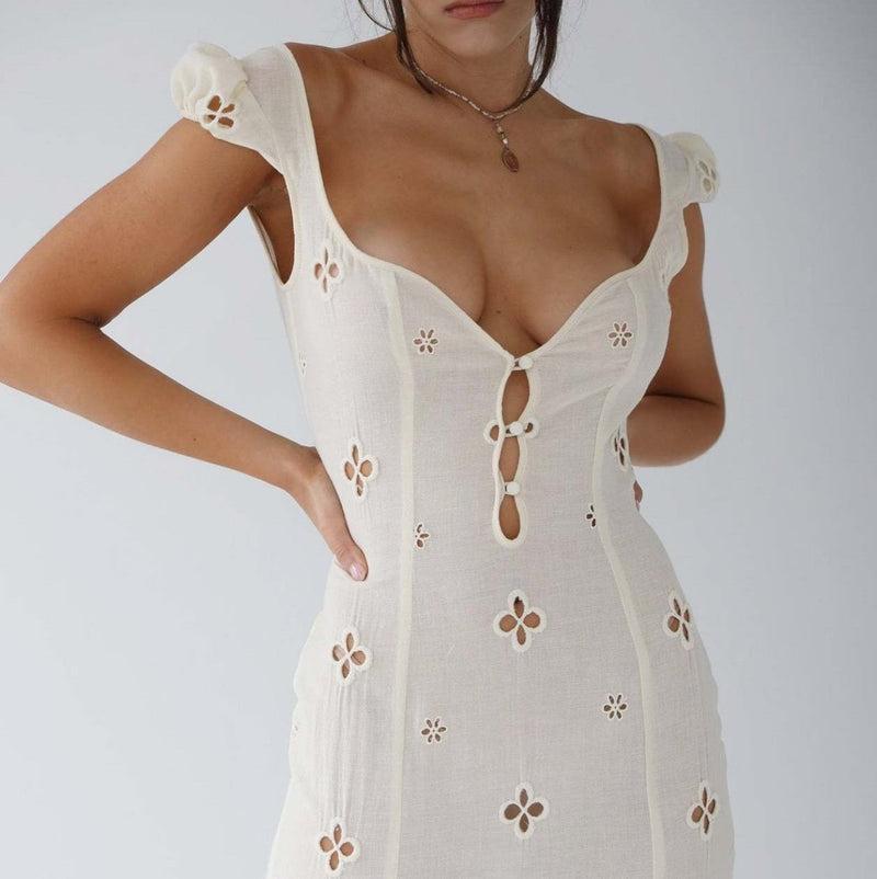 Fitted Midi Dress with Cut-Out Neckline
