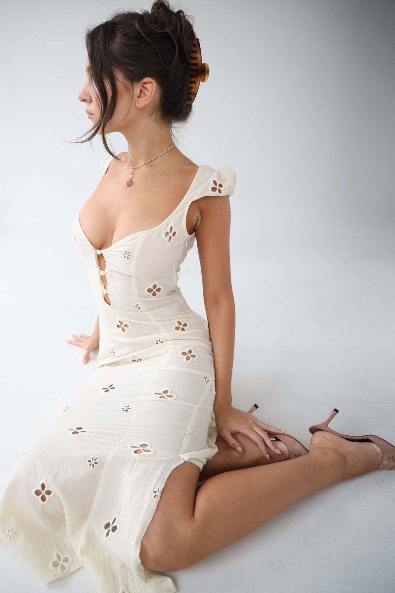 Fitted Midi Dress with Cut-Out Neckline