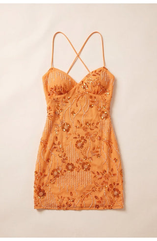 Figurbetontes Party Mini Kleid Mit Stickerei - Cecile LavelleOrange