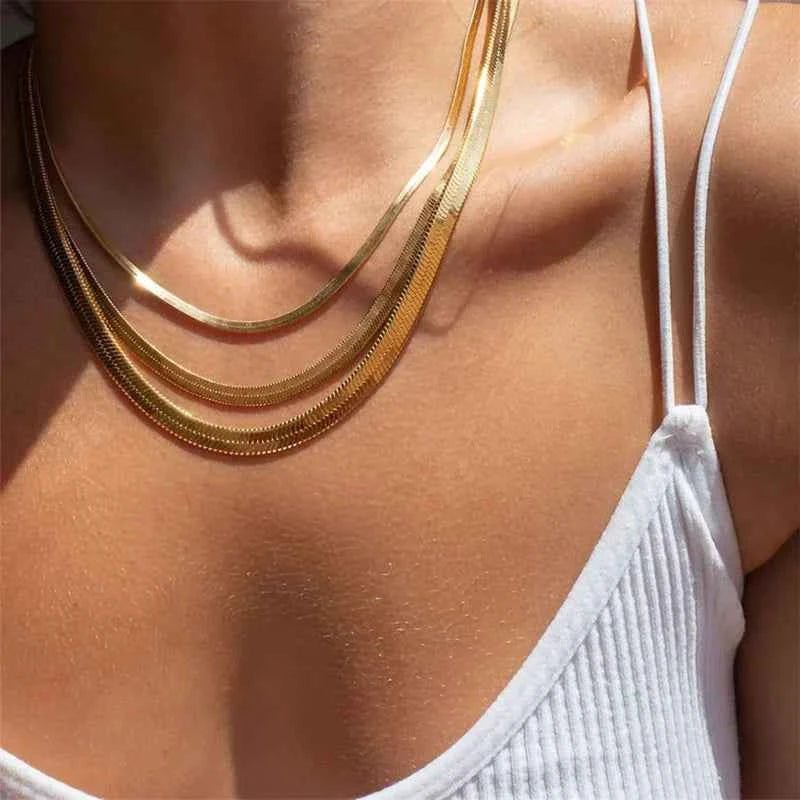 Flat Gold Necklace Women