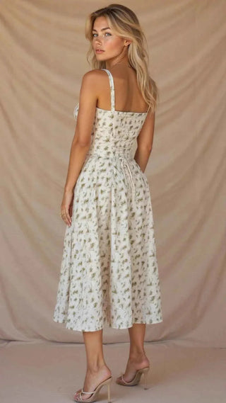 Flora – Romantisches Midikleid mit Vintage - Blumenmuster - Cecile LavelleGrün