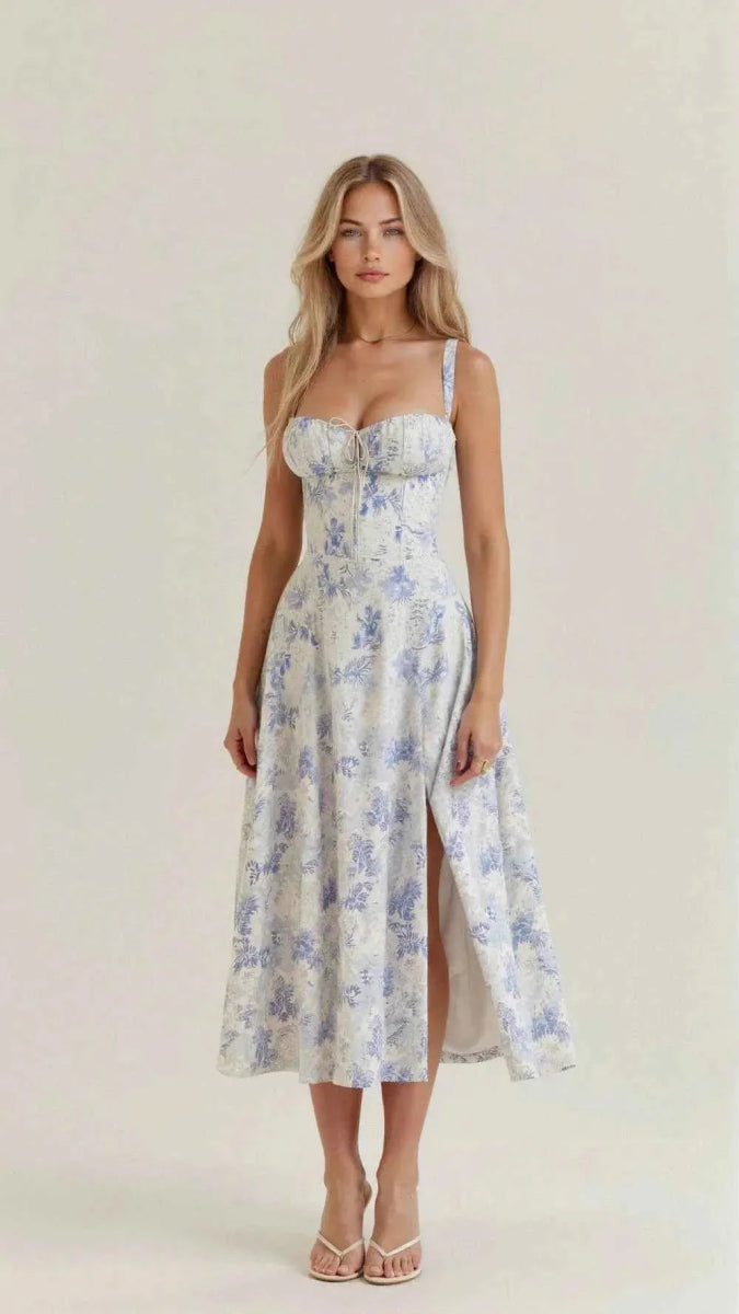 Flora – Romantisk midikjole med vintage blomsterprint