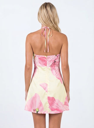 Florales Halter Neck Mini Cocktail Kleid - Cecile LavelleRosa