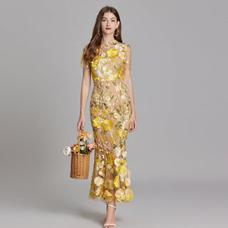 Florales Maxikleid Elegant - Cecile LavelleGelb