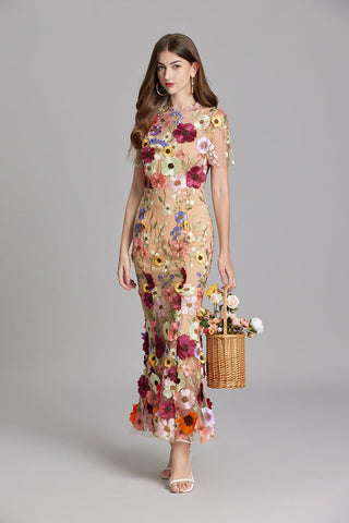 Florales Maxikleid Elegant - Cecile LavelleBeige