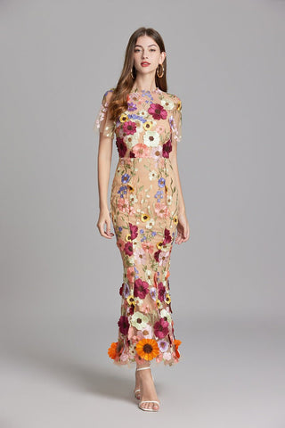 Florales Maxikleid Elegant - Cecile LavelleBeige