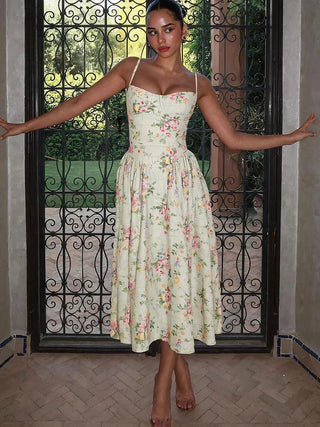 Florales Midi Kleid Für Besondere Anlässe - Cecile LavelleGrün
