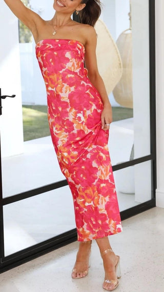 Florales Trägerloses Maxi Kleid Für Formelle Anlässe - Cecile LavelleRot