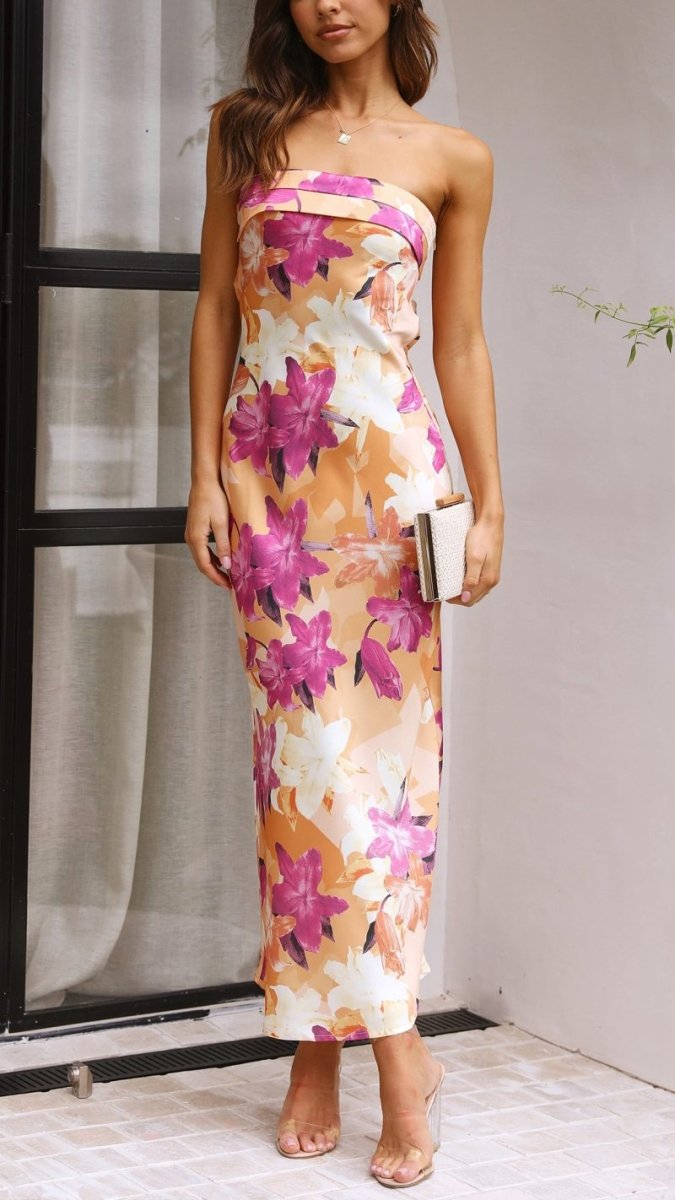 Floral Strapless Maxi Dress for Formal Occasions