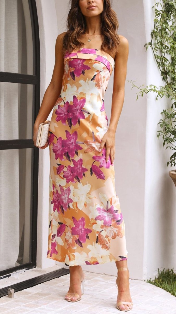 Floral Strapless Maxi Dress for Formal Occasions