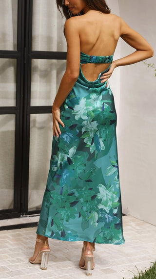 Florales Trägerloses Maxi Kleid Für Formelle Anlässe - Cecile LavelleGrün