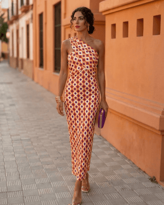 Formelles One - Shoulder Maxi Sommer Kleid - Cecile LavelleOrange
