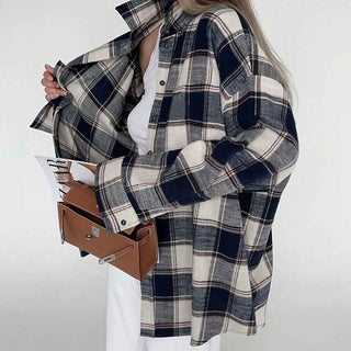 Lina – Kariertes Baumwollhemd in Oversized-Passform mit Knopfleiste