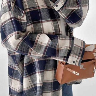 Lina – Kariertes Baumwollhemd in Oversized-Passform mit Knopfleiste
