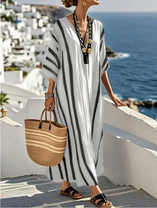 Gestreiftes Kaftan Maxi Kleid Für Sommer - Cecile LavelleWeiß