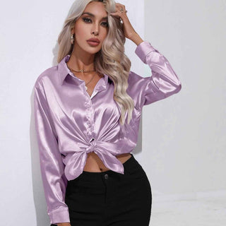 Giulia – Satinbluse look mit Glanz - Effekt für elegante Looks - Cecile LavelleLila
