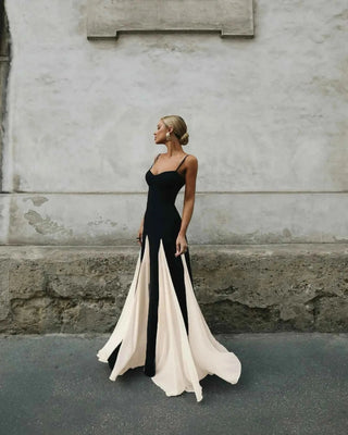 giulia – schwarz - weißes abendkleid mit chiffonrock & spaghetti - trägern - Cecile LavelleSchwarz - weiss