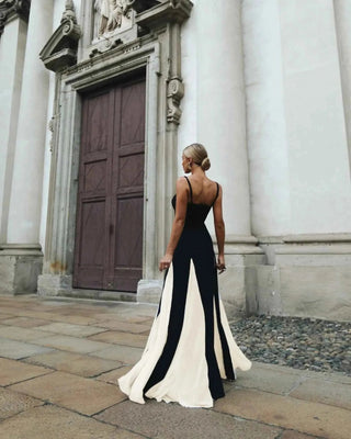 giulia – schwarz - weißes abendkleid mit chiffonrock & spaghetti - trägern - Cecile LavelleSchwarz - weiss