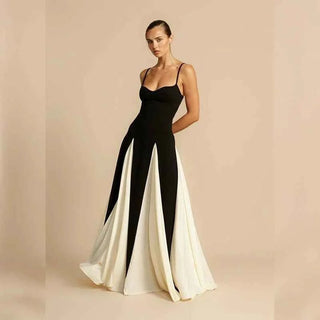 giulia – schwarz - weißes abendkleid mit chiffonrock & spaghetti - trägern - Cecile LavelleSchwarz - weiss