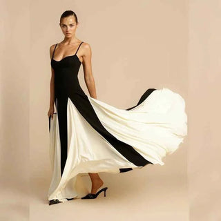 giulia – schwarz - weißes abendkleid mit chiffonrock & spaghetti - trägern - Cecile LavelleSchwarz - weiss